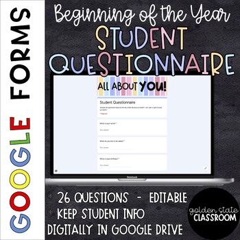 Preview of Back to School Student Questionnaire  |  Google Forms  |  Distance Learning