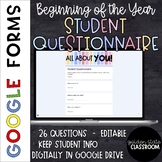 Back to School Student Questionnaire  |  Google Forms  |  