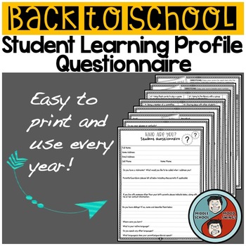 Preview of Back to School - Student Questionnaire & Learning Profile