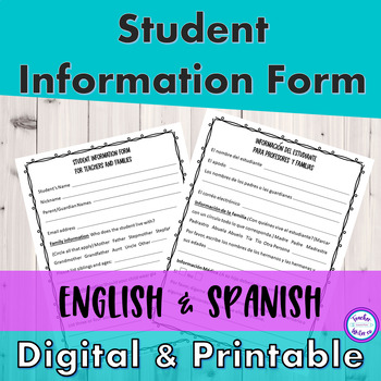 Preview of FREE Student Information Sheet English & Spanish Digital & Printable