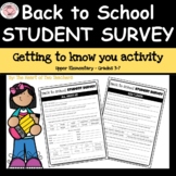 Back to School Student Survey / Getting to Know You - Uppe