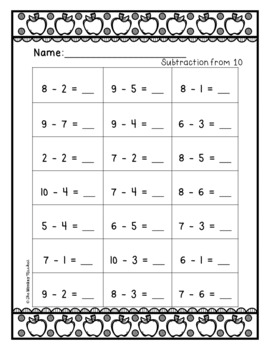 Back to School Subtraction by The Monkey Market | TPT