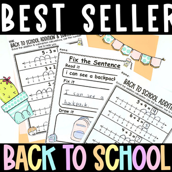 Preview of Back to School Subtraction Addition with a Number Line Sentence Writing Bundle