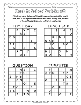 sudoku for kids back to school puzzles by puzzles to print tpt