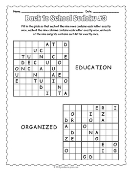 sudoku for kids back to school puzzles by puzzles to print tpt