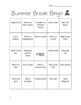 Back to School Summer Break Bingo! by The Seres Store | TPT
