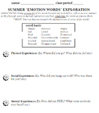 Back to School - Summer "Emotion Words" Exploration