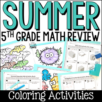 Preview of End of Year & Summer Math Packet - 5th Grade Review Coloring Worksheets