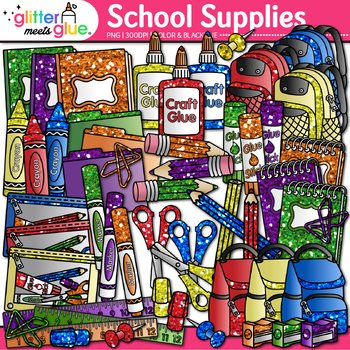 School Clipart, Back to School Supplies Clip Art, Pencil, Crayon, Marker,  Notebook, Paper Backpack Clipart for Teachers, Classroom PNG 