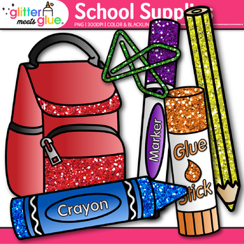 School Clipart, Back to School Supplies Clip Art, Pencil, Crayon, Marker,  Notebook, Paper Backpack Clipart for Teachers, Classroom PNG 