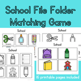 Back to School Supplies File Folder Matching for Preschool