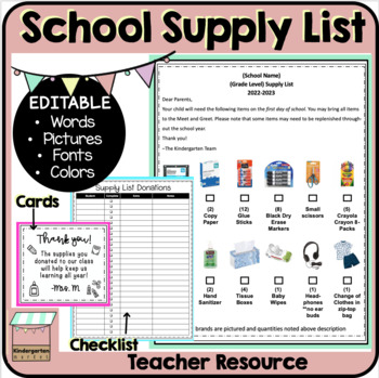 Preview of Mid-Year School Supply List Editable Template | Kindergarten and Primary Grades