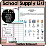 Mid-Year School Supply List Editable Template | Kindergart