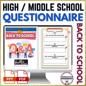 Preview of Back to School Survey | Questionnaire for High School  Middle School - editable