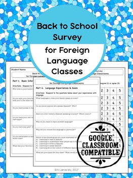 Preview of Back to School Survey for Foreign Language Classrooms