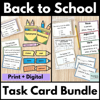 Preview of Back to School Task Card Bundle with Parts of Speech and Synonyms & Antonyms