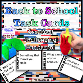 Preview of Back to School Task Cards, icebreaker, hands-on, LEGOS, clay