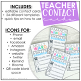 Back to School Teacher Contact Cards (editable) for Meet t