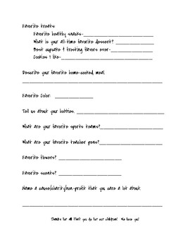 Back-to-School Teacher Questionnaire (helpful for teacher gifts) by Mrs ...