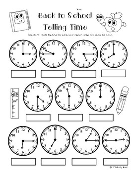 Back to School Telling Time (to the quarter hour) Practice Worksheet