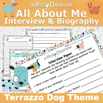 Preview of Back to School Terrazzo Dog All About Me Student Interview & Biography Writing