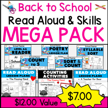 Preview of Back to School Theme Kindergarten MEGA PACK Math and ELA Skills