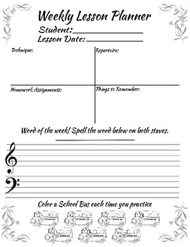 Preview of Back to School Themed Lesson Planner for Piano Lessons