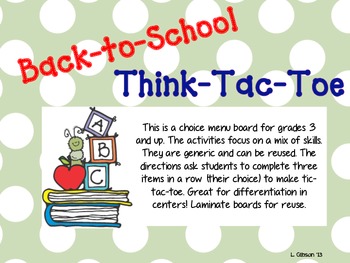 Tic Tac Toe - The School Box Inc