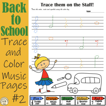 Preview of Back to School Trace and Color Music Sheets #2 | Tracing Notes on the Staff