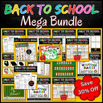 Preview of Back to School, Tracing & Activities & Games BUNDLE: Sequencing, Coloring, Match