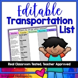 Back to School Transportation List ... EDITABLE! Get organized 