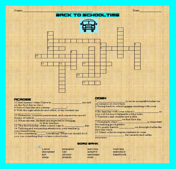 Preview of Back to School (CROSSWORD PUZZLE) Activity