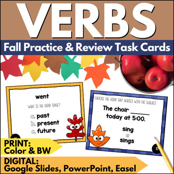Preview of Fall Verbs Task Cards- Autumn Verb Tense, Type & Usage Grammar Practice Activity