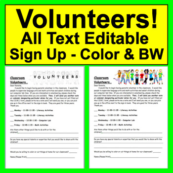 Preview of Back to School EDITABLE Volunteer Letter For Parents In School or At Home