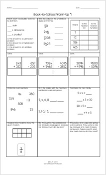 Preview of Back-to-School Warm-Ups Math Review Pages (20 pages w/answer keys!)