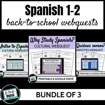 Preview of Back to School Webquest Bundle for Spanish 1 & 2 - cultural activities