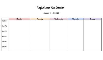 Preview of Back to School Weekly Lesson Planner