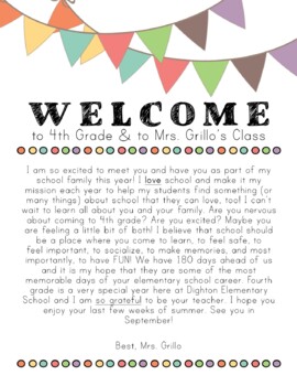 Preview of Back to School Welcome Letter for Student and Parent 