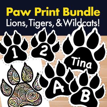 Preview of Back to School Wildcat Activities - Paw Print Names, Letters, Numbers, Coloring