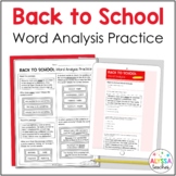 Back to School Word Analysis Worksheets (SOL 4.4) Print an