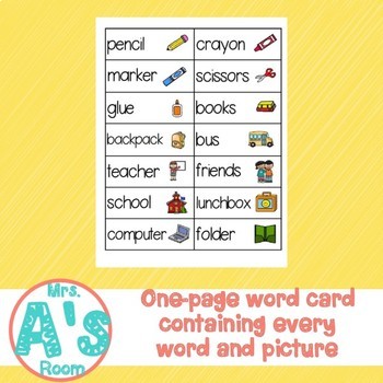 Back to School Word Cards by Mrs A's Room | Teachers Pay Teachers