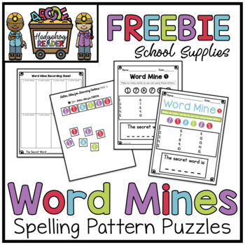 Preview of Word Mines FREEBIE  -  Spelling Patterns Puzzle Activity - School Supplies Theme