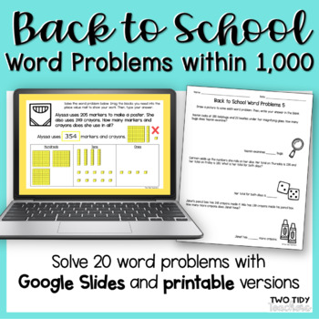 Preview of Back to School Word Problems within 1,000 Printables & Google Slides