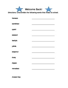 Back To School Word Scramble Printable