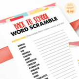 Back to School Word Scramble | First day of school activity