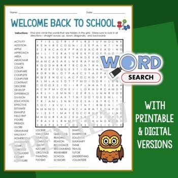 Preview of First Week Back to School Word Search 4th Grade Beginning of the Year Activities