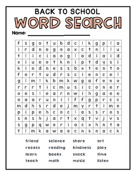 Back to School Word Search by English Kinders | TPT