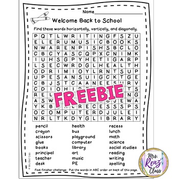 back to school word search free grades 3 5 by mrs renz class tpt