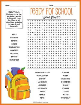 SCHOOL SUPPLIES Word Search Puzzle Worksheet Activity by Puzzles to Print