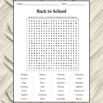 Back to School Word Search Puzzle Worksheet Activity by Word Search Corner